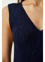 Happiness İstanbul Women's Navy Blue Striped Sweater Dress Knitwear Suit