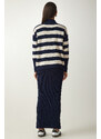 Happiness İstanbul Women's Navy Blue Striped Sweater Dress Knitwear Suit