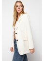 Trendyol Ecru Oversize Basic Woven Blazer Jacket