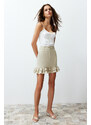 Trendyol Beige Skirt Frilly Mini Length Woven Linen Look Skirt