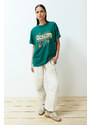 Trendyol Emerald Green Oversize Printed Crew Neck Short Sleeve Knitted T-Shirt