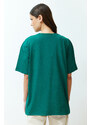 Trendyol Emerald Green Oversize Printed Crew Neck Short Sleeve Knitted T-Shirt