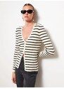 LC Waikiki V-Neck Striped Long Sleeve Women's Knitwear Cardigan