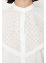 Trendyol Ecru Brode Lace Detail Cotton Woven Shirt