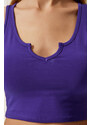 Happiness İstanbul Women's Purple Strap Crop Knitted Blouse