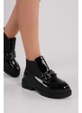 Shoeberry Women's Tastor Black Patent Leather Buckled Boots Loafer Black Patent Leather