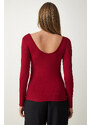 Happiness İstanbul Women's Burgundy Wide U-Neck Viscose Knitted Blouse