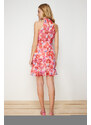 Trendyol Red Printed Halter Neck Mini Lined Woven Dress