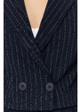 Trendyol Navy Blue Polyviscon Striped Crop Premium Woven Blazer Jacket