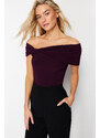 Trendyol Plum Carmen Neck Fitted Stretchy Crop Knitted Blouse