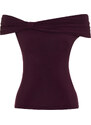 Trendyol Plum Carmen Neck Fitted Stretchy Crop Knitted Blouse