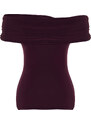 Trendyol Plum Carmen Neck Fitted Stretchy Crop Knitted Blouse