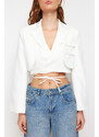 Trendyol Ecru Crop Lined Double Breasted Closure Woven Blazer Jacket