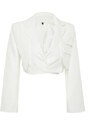 Trendyol Ecru Crop Lined Double Breasted Closure Woven Blazer Jacket