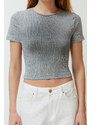 Trendyol Gray Slim Gradient Printed Crop Short Sleeve Washed Knitted T-Shirt