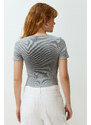 Trendyol Gray Slim Gradient Printed Crop Short Sleeve Washed Knitted T-Shirt
