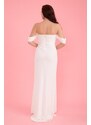 Carmen Ecru Crepe Low Sleeve Slit Long Wedding Dress