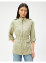 Koton Zippered Trench Coat with Pockets and Fold Over the Sleeves