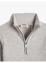 Koton Basic Sweatshirt Half-Zip Stand-Up Collar Corduroy Long Sleeves