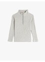 Koton Basic Sweatshirt Half-Zip Stand-Up Collar Corduroy Long Sleeves