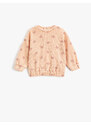 Koton Butterfly Print Sweatshirt. Textured Crew Neck Long Sleeves with Snap fastener.