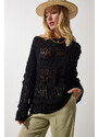 Happiness İstanbul Women's Black Openwork Seasonal Knitwear Sweater