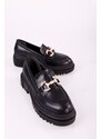 Shoeberry Women's Lucie Black Skin Daily Stony Buckle Loafer