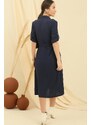 By Saygı Front Buttoned Sleeve Fold Waist Belted Pocket Dress