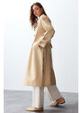 Trendyol Beige Belted Long Trench Coat