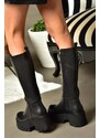 Fox Shoes R820060709 Black Thick Soled Women's Boots with Elastic Back Detail