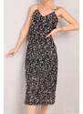 armonika Women's Black Rope Straps Decollete Decollete Sequin Sequin Dress