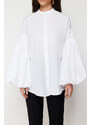 Trendyol White Balloon Sleeve Cotton Woven Shirt