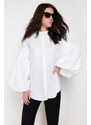 Trendyol White Balloon Sleeve Cotton Woven Shirt