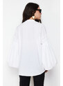 Trendyol White Balloon Sleeve Cotton Woven Shirt