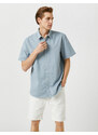 Koton Summer Shirt with Short Sleeves, Classic Collar Cotton