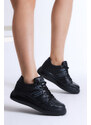 Tonny Black Women's Black and White Black Poly Sole Side Tape Lace Up Sneaker