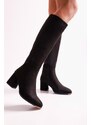 Shoeberry Women's Kiella Black Suede Heeled Boots, Black Suede