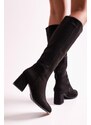 Shoeberry Women's Kiella Black Suede Heeled Boots, Black Suede