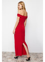 Trendyol Red Maxi Fitted Carmen Collar Flexible Knitted Maxi Dress