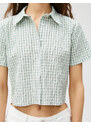 Koton Crop Shirt Plaid Short Sleeve Buttoned