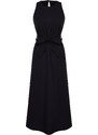 Trendyol Navy Belted 100% Cotton Poplin Pocket Midi Woven Dress