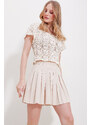 Trend Alaçatı Stili Women's Cream Square Neck Openwork Knitwear Blouse