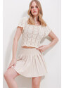 Trend Alaçatı Stili Women's Cream Square Neck Openwork Knitwear Blouse