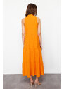 Trendyol Orange Waist Opening Woven Maxi Shirt Dress