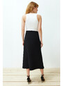 Trendyol Black Asymmetric Buttoned Slit Knitted Skirt