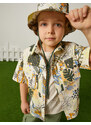 Koton Safari Shirt with Short Sleeves, Capped Pockets, Tiger Print Cotton