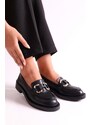 Shoeberry Women's Solea Black Skin Buckle Loafer Black Skin