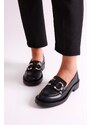 Shoeberry Women's Solea Black Skin Buckle Loafer Black Skin