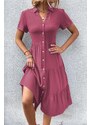 Madmext Burgundy Shirt Collar Long Dress