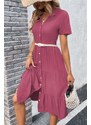 Madmext Burgundy Shirt Collar Long Dress